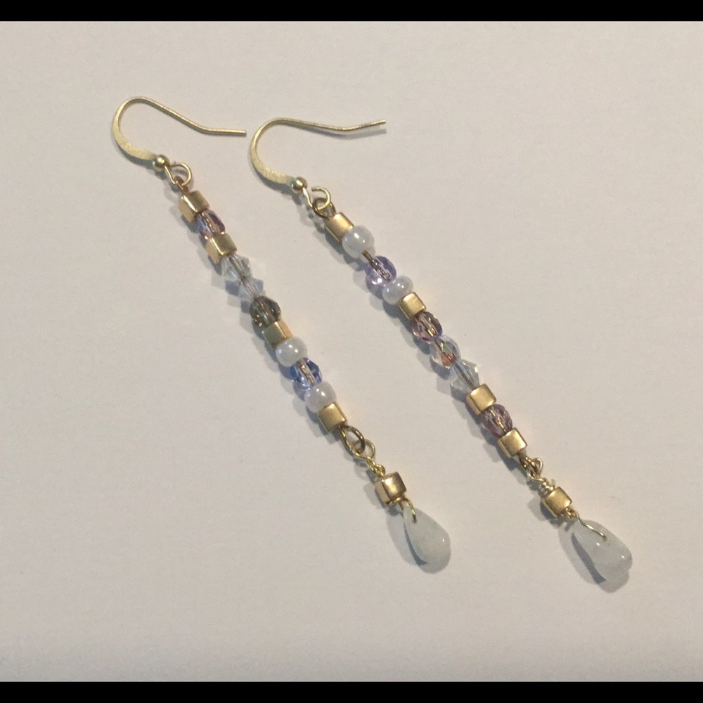 Long drop small mixed bead earrings